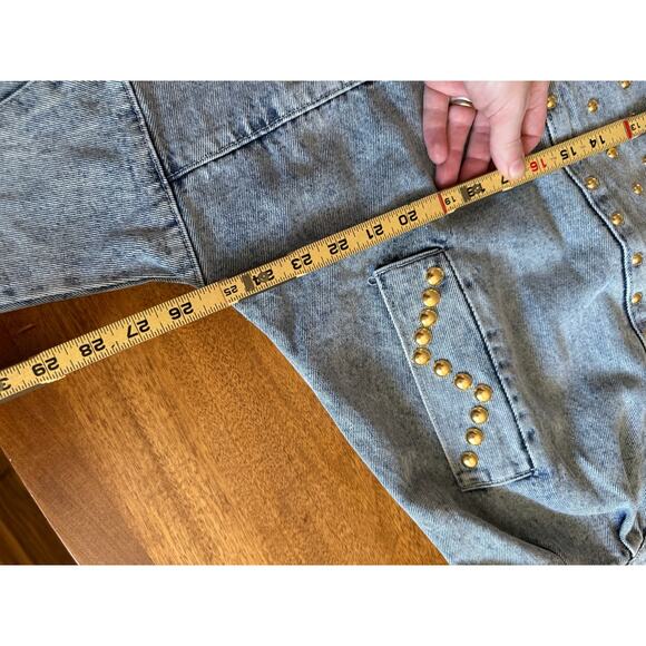Vintage Acid Wash Denim Jean Stud Embellish Bejewel Rocker Duster 80s Jacket Art - Picture 11 of 14